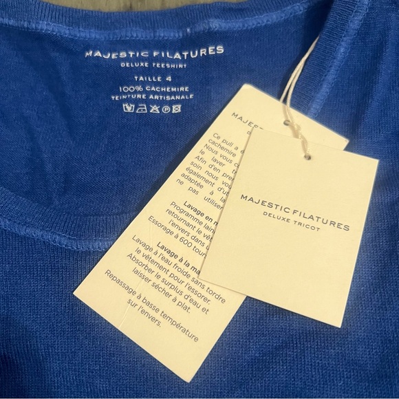 Majestic Filatures 100% Cashmere Short Sleeve Crewneck Sweater T-Shirt Blue 4 LG - Picture 6 of 11
